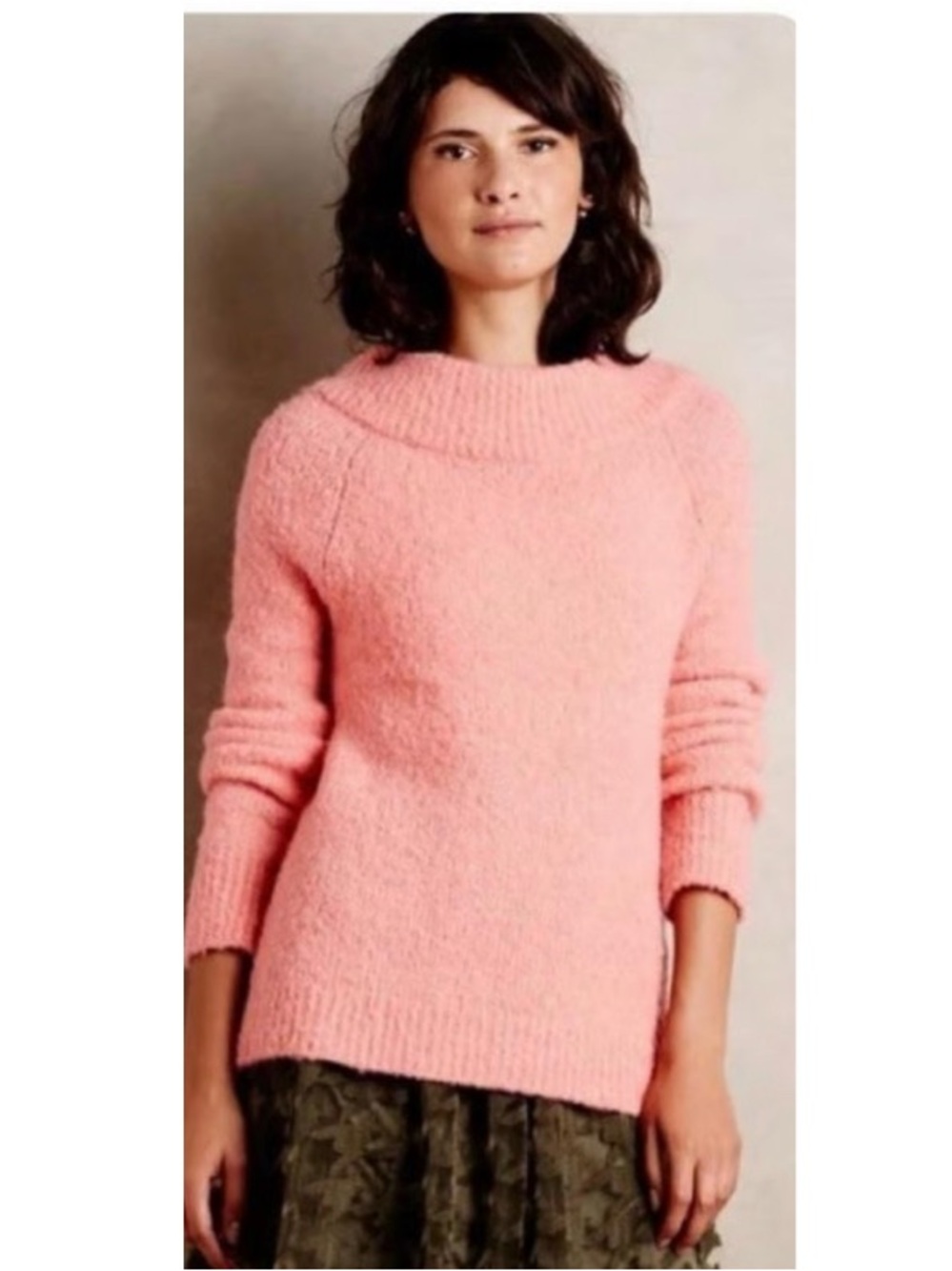 Anthropologie Moth Chunky Knit Mock Neck Pullover Sweater Coral Pink Medium